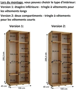 Armoire Dakota 2 a portes coulissantes 100/45/235,2 portes