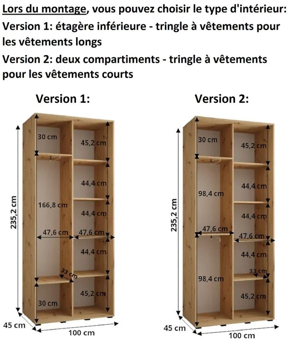 Armoire Dakota 2 a portes coulissantes 100/45/235,2 portes