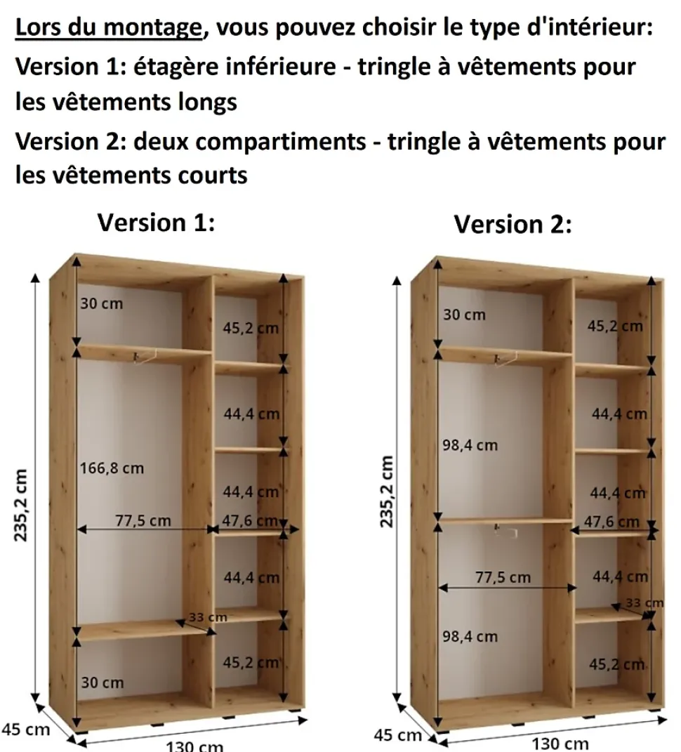 Armoire Dakota 1 a portes coulissantes 130/45/235,2 portes