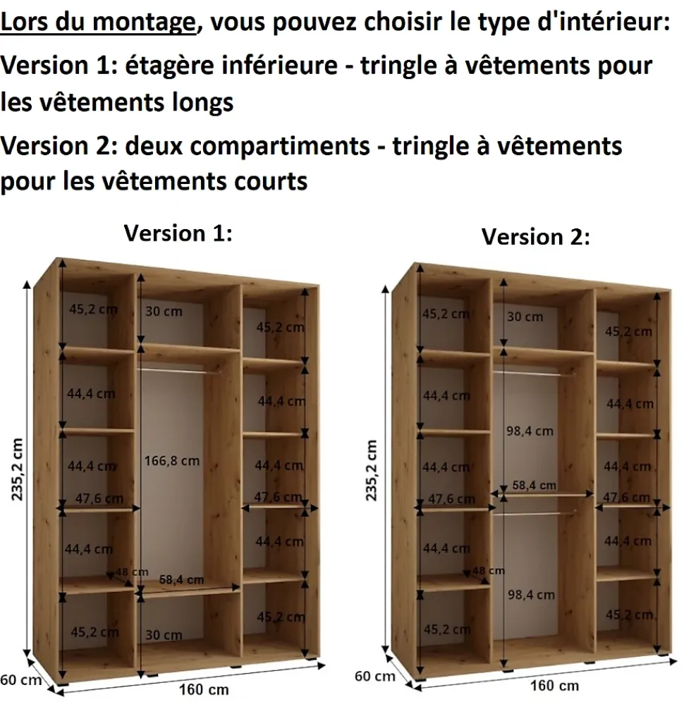 Armoire Dakota 5 a portes coulissantes 160/60/235,3 portes