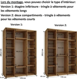 Armoire Dakota 5 a portes coulissantes 170/60/235,3 portes