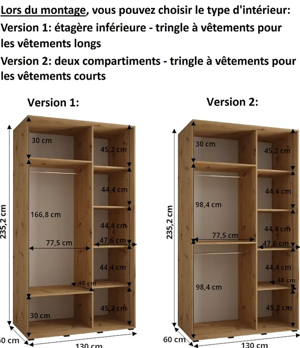 Armoire Dakota 4 a portes coulissantes 130/60/235,2 portes