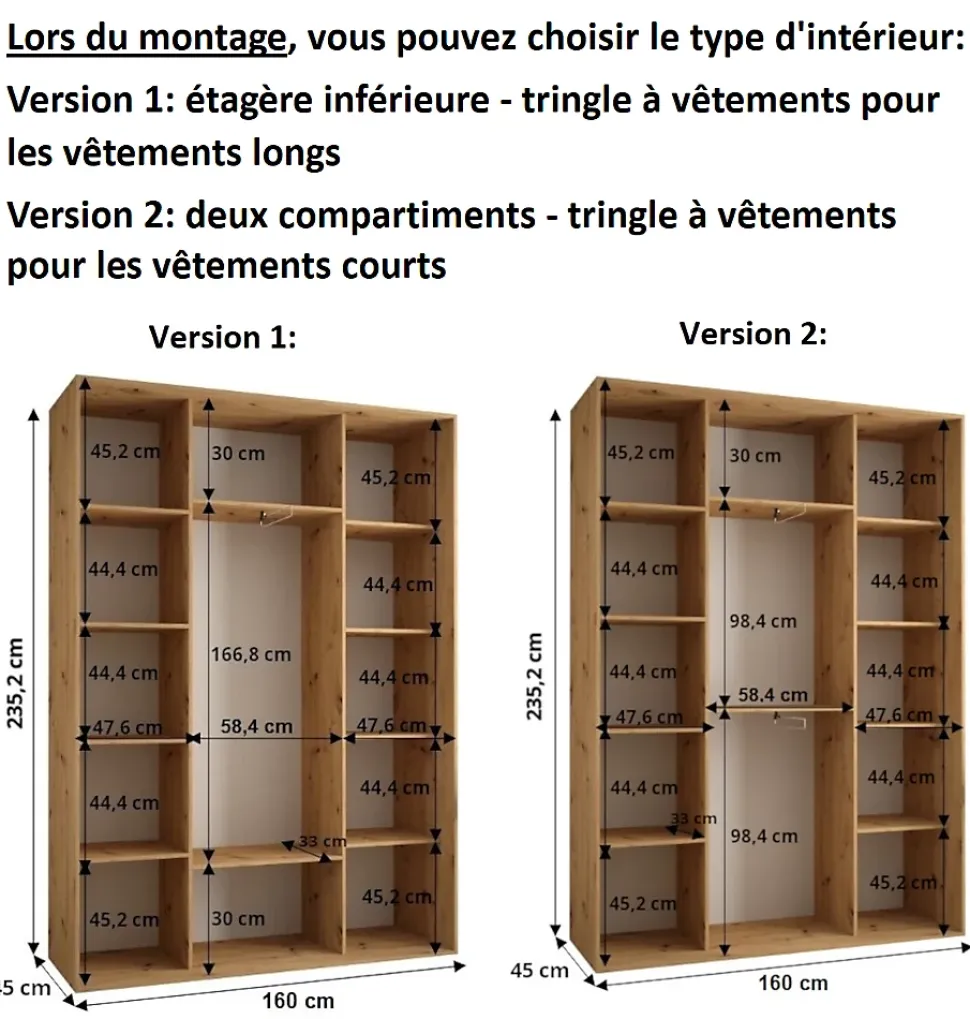 Armoire Dakota 4 a portes coulissantes 160/45/235,3 portes