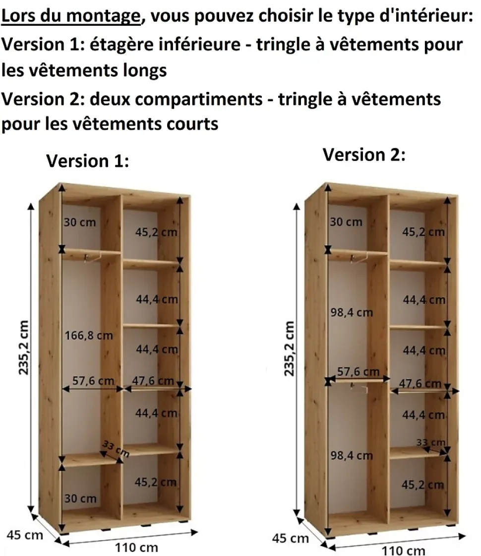 Armoire Dakota 1 a portes coulissantes 110/45/235,2 portes