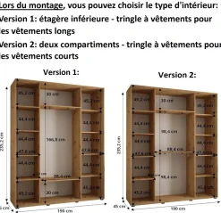 Armoire Dakota 2 a portes coulissantes 190/45/235,3 portes