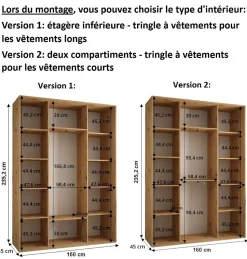 Armoire Dakota 1 a portes coulissantes 160/45/235,3 portes