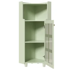 Armoire d'Angle - Meuble de Rangement avec LED Contrôle par Application et Étagère Ouverte - MDF Laqué - Vert