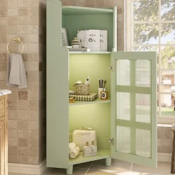 Armoire d'Angle - Meuble de Rangement avec LED Contrôle par Application et Étagère Ouverte - MDF Laqué - Vert