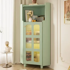 Armoire d'Angle - Meuble de Rangement avec LED Contrôle par Application et Étagère Ouverte - MDF Laqué - Vert