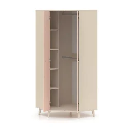 Armoire d'angle 2 portes Alycia Beige et Rose