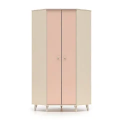 Armoire d'angle 2 portes Alycia Beige et Rose