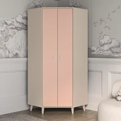 Armoire d'angle 2 portes Alycia Beige et Rose