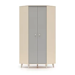 Armoire d'angle 2 portes Alycia Beige et Gris