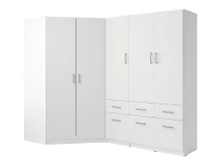 Armoire d'angle 5 portes et 6 tiroirs - L254 cm - Blanc - BELOMY