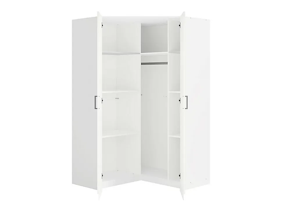 Armoire d'angle 5 portes et 6 tiroirs - L254 cm - Blanc - BELOMY