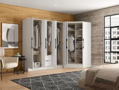 Armoire d'angle 8 portes et 2 tiroirs - L263 cm - Blanc - FEOVA