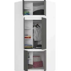 Armoire d'angle avec surmeuble AKORD S100 Blanche 100 cm 6 portes façade Gris Graphite 100x50x235 cm