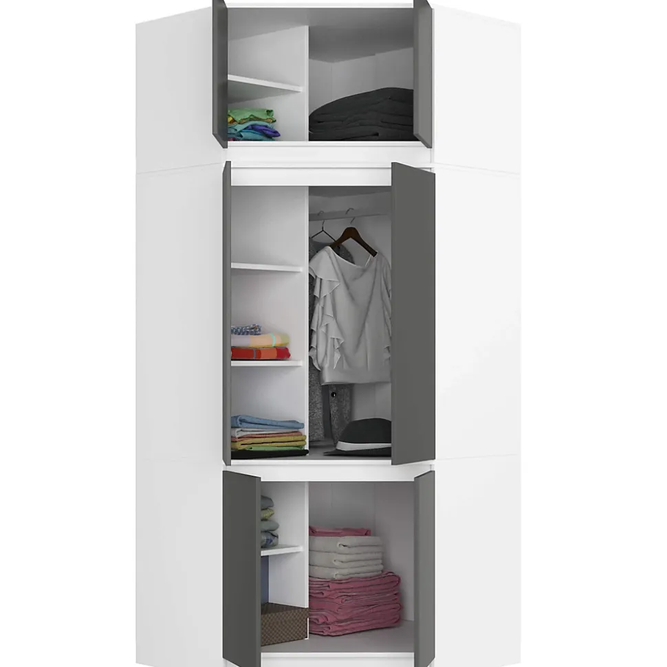 Armoire d'angle avec surmeuble AKORD S100 Blanche 100 cm 6 portes façade Gris Graphite 100x50x235 cm