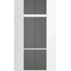 Armoire d'angle avec surmeuble AKORD S100 Blanche 100 cm 6 portes façade Gris Graphite 100x50x235 cm