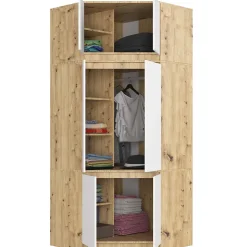 Armoire d'angle avec surmeuble AKORD S100 Chêne Artisan 100 cm 6 portes façade Blanche 100x50x235 cm