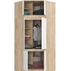 Armoire d'angle avec surmeuble AKORD S100 Chêne Sonoma 100 cm 6 portes façade Blanche 100x50x235 cm