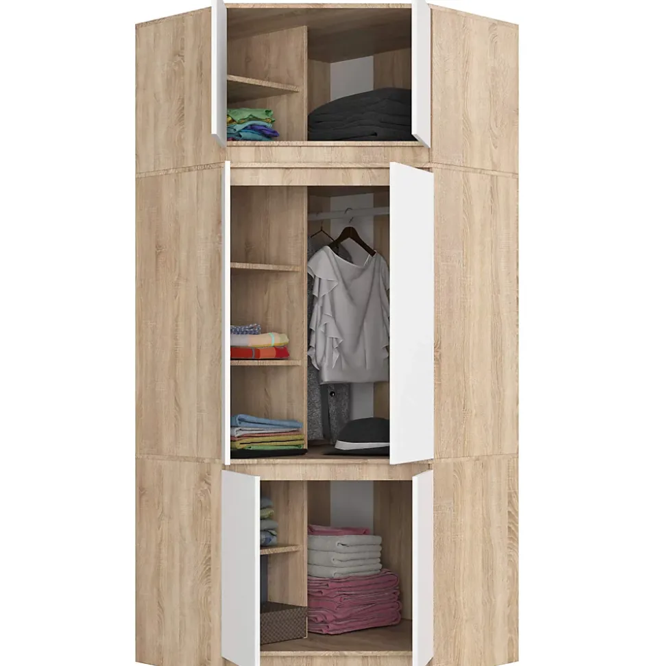 Armoire d'angle avec surmeuble AKORD S100 Chêne Sonoma 100 cm 6 portes façade Blanche 100x50x235 cm