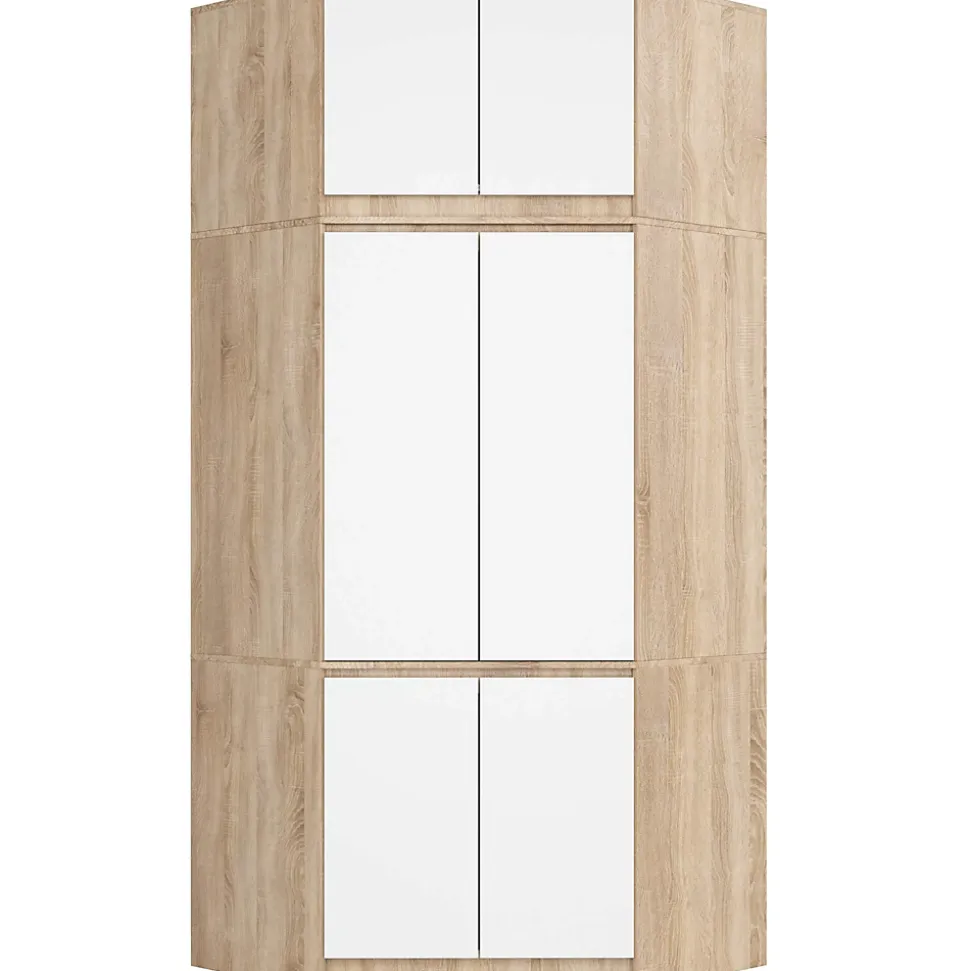 Armoire d'angle avec surmeuble AKORD S100 Chêne Sonoma 100 cm 6 portes façade Blanche 100x50x235 cm