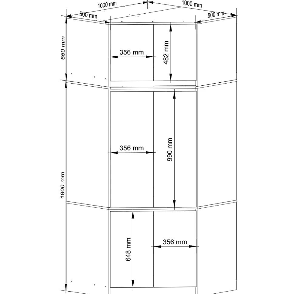 Armoire d'angle avec surmeuble AKORD S100 Chêne Sonoma 100 cm 6 portes façade Blanche 100x50x235 cm