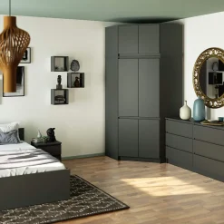 Armoire d'angle avec surmeuble AKORD S100 Gris Graphite 100 cm 6 portes 100x50x235 cm
