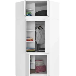 Armoire d'angle avec surmeuble AKORD S100 Blanche 100 cm 6 portes façade Blanche 100x50x235 cm