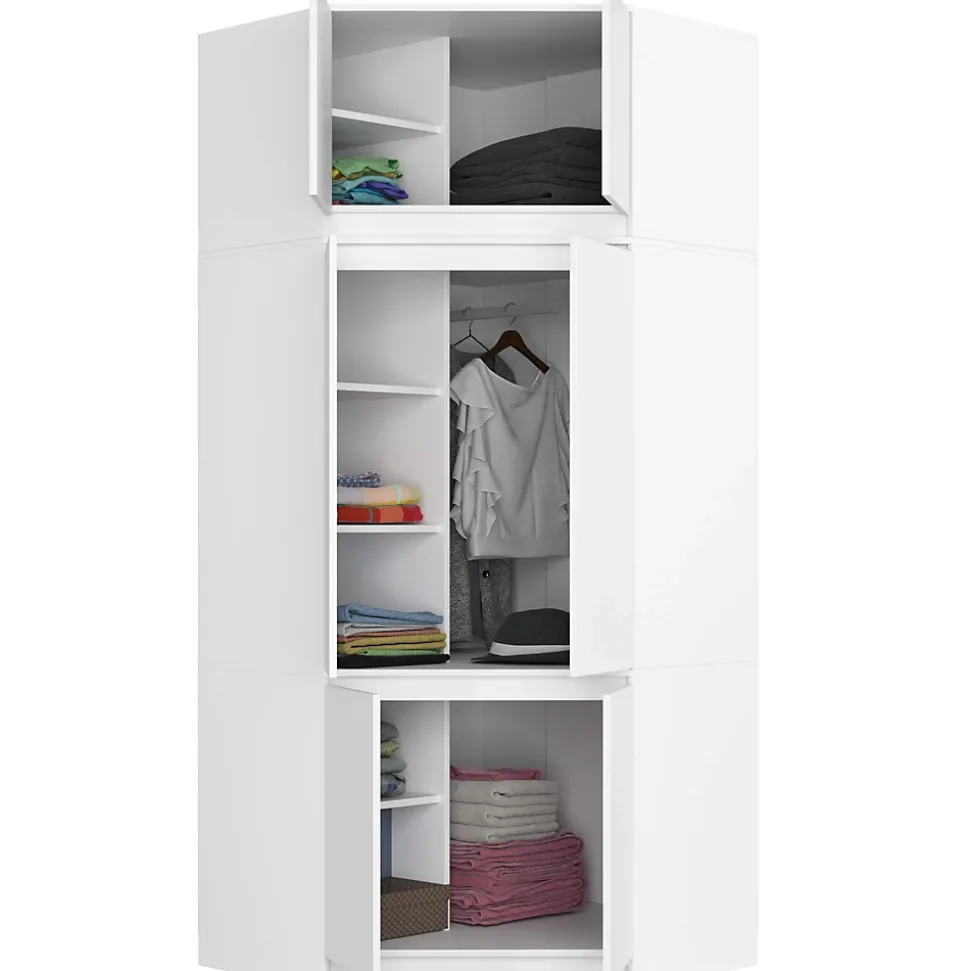 Armoire d'angle avec surmeuble AKORD S100 Blanche 100 cm 6 portes façade Blanche 100x50x235 cm