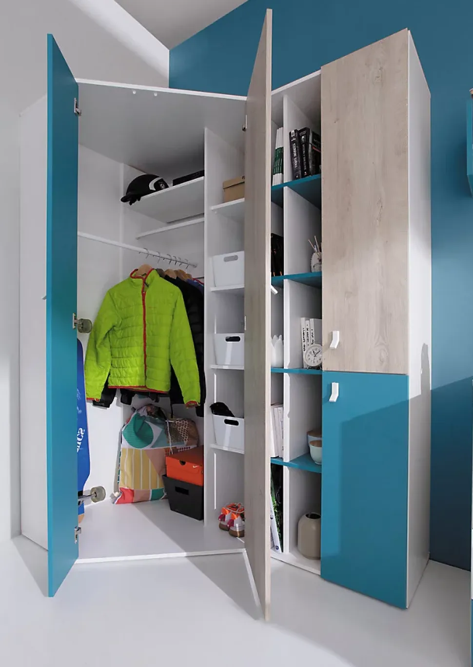 Armoire d'angle Camteso 100, Nombre d'étagères: 5, 190x90x90cm
