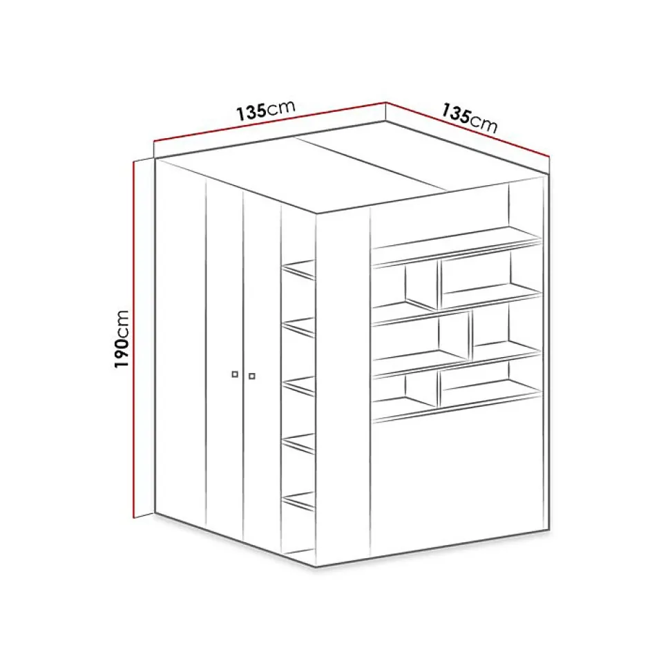 Armoire d'angle Camteso 113, Nombre d'étagères: 12, 190x135x135cm