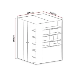 Armoire d'angle Camteso 113, Nombre d'étagères: 12, 190x135x135cm