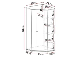 Armoire d'angle Camteso 100, Nombre d'étagères: 5, 190x90x90cm