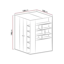 Armoire d'angle Camteso 113, Nombre d'étagères: 12, 190x135x135cm