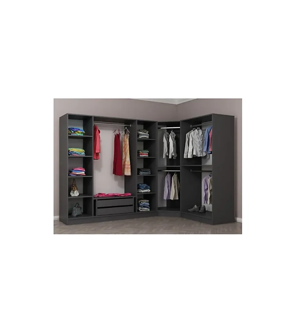 Armoire d'angle dressing anthracite en L avec leds