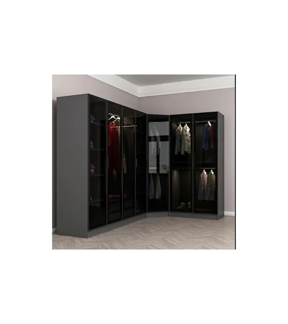 Armoire d'angle dressing anthracite en L avec leds