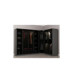 Armoire d'angle dressing anthracite en L avec leds