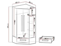 Armoire d'angle Merevari 103, Nombre d'étagères: 3, 191x87x87cm