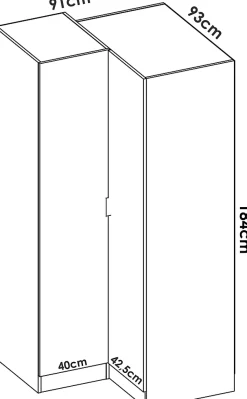 Armoire d'angle, meuble de rangement en bois mélaminé coloris chêne naturel - Longueur 173 x Profondeur 90 x Hauteur 184 cm