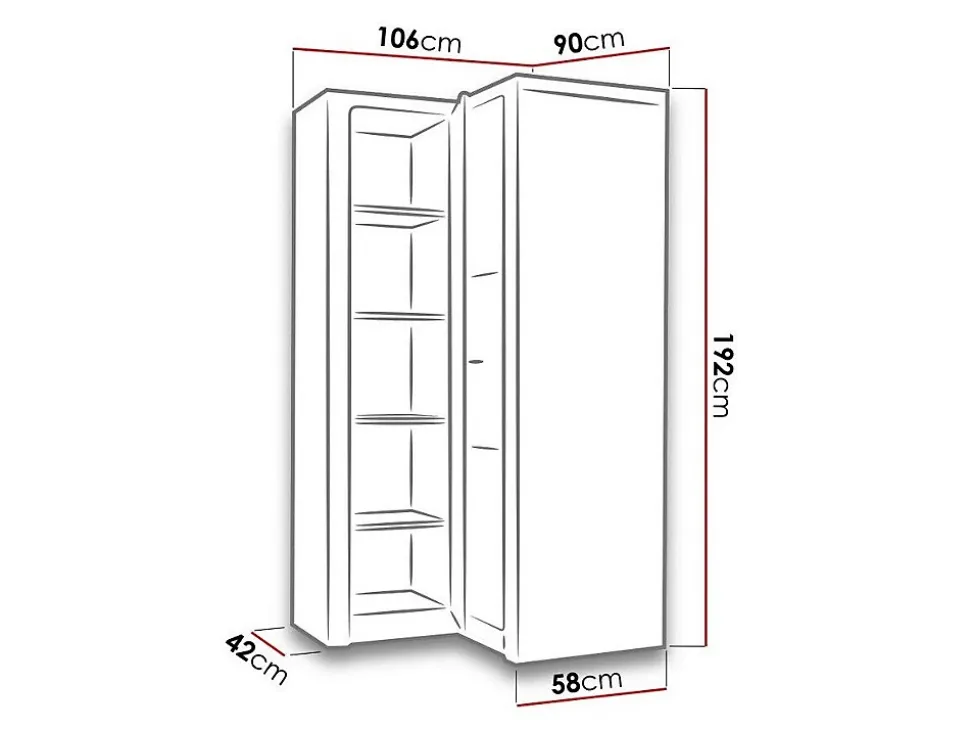 Armoire d'angle Serfeno 111, Nombre d'étagères: 5, 192x106x90cm