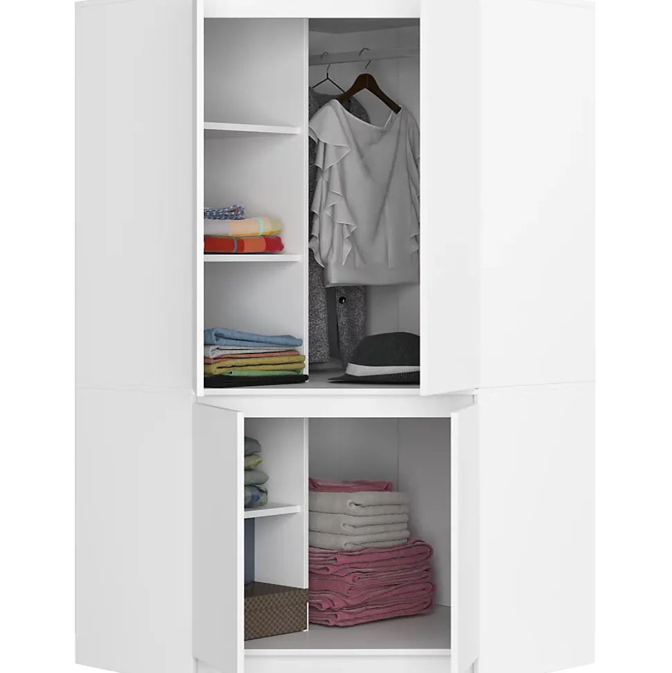 Armoire d'angle AKORD S100 Blanche 100 cm 4 portes façade Blanche 6 étagères 100x50x180 cm