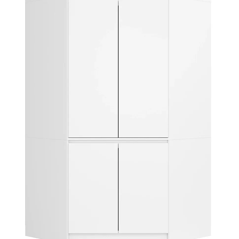Armoire d'angle AKORD S100 Blanche 100 cm 4 portes façade Blanche 6 étagères 100x50x180 cm