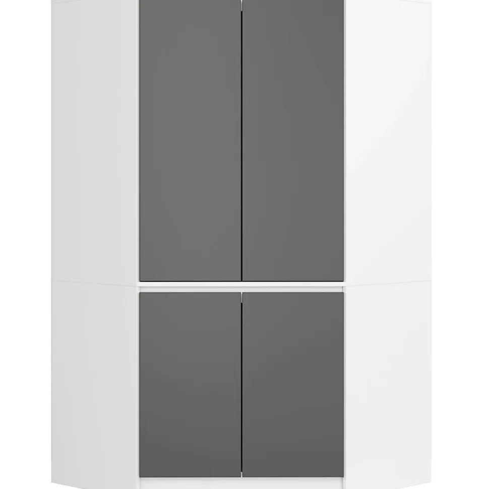 Armoire d'angle AKORD S100 Blanche 100 cm 4 portes façade Grise 6 étagères 100x50x180 cm