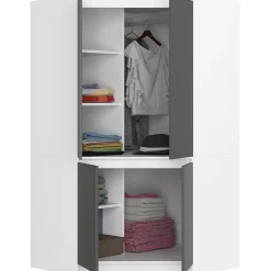 Armoire d'angle AKORD S100 Blanche 100 cm 4 portes façade Grise 6 étagères 100x50x180 cm