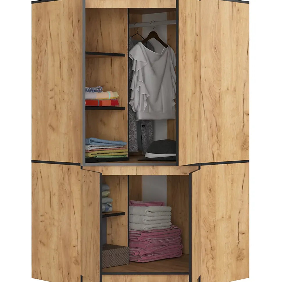 Armoire d'angle AKORD S100 Chêne Craft 100 cm 4 portes façade Chêne Craft 6 étagères 100x50x180 cm