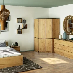 Armoire d'angle AKORD S100 Chêne Craft 100 cm 4 portes façade Chêne Craft 6 étagères 100x50x180 cm