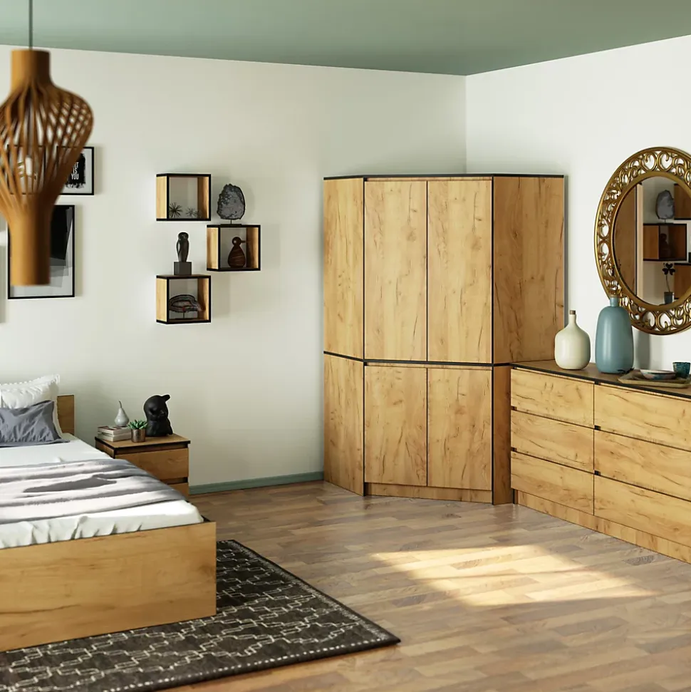 Armoire d'angle AKORD S100 Chêne Craft 100 cm 4 portes façade Chêne Craft 6 étagères 100x50x180 cm