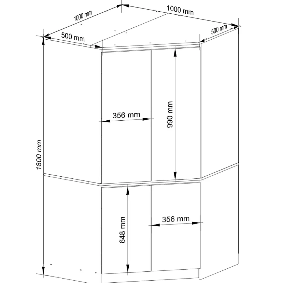 Armoire d'angle AKORD S100 Chêne Sonoma 100 cm 4 portes façade Blanche 6 étagères 100x50x180 cm